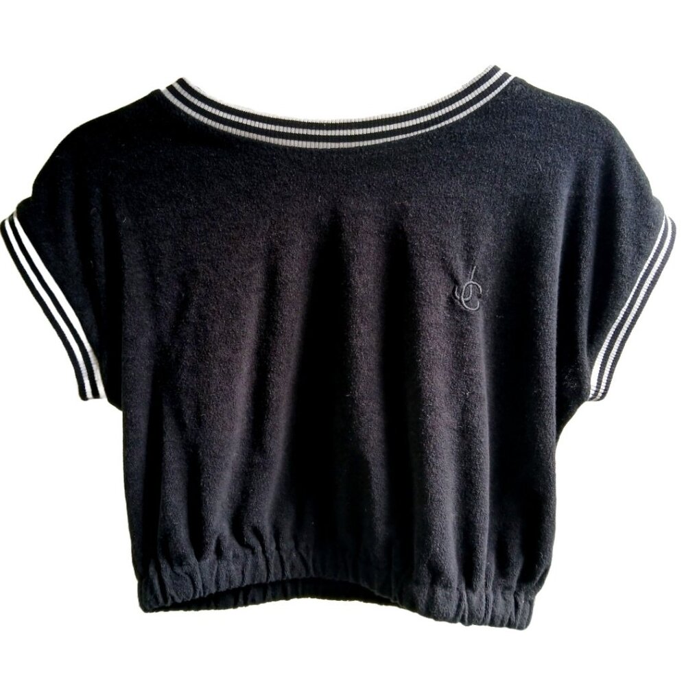 Y2K Vintage Juicy Couture Black & White Cap Sleeves Terry Cloth Tee